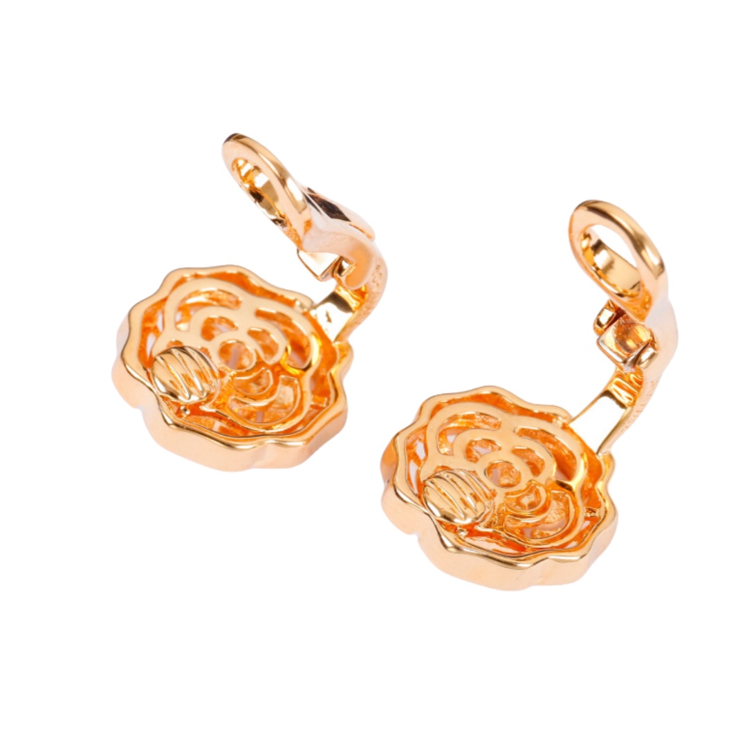 CCES010 S925 Sterling Silver diamond Bouton de camelia earring clip - ccjewelryacc