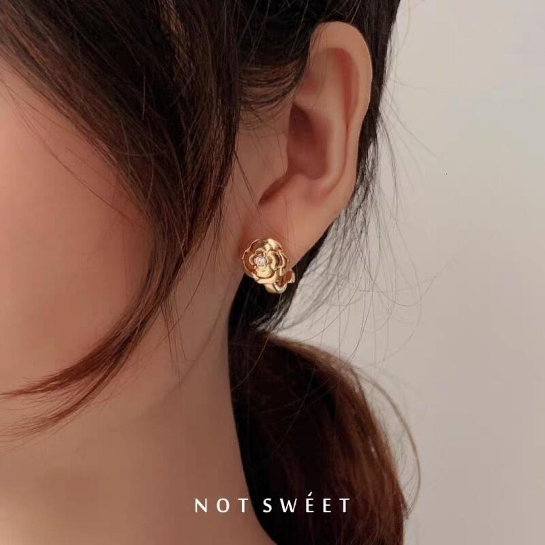 CCES010 S925 Sterling Silver diamond Bouton de camelia earring clip - ccjewelryacc