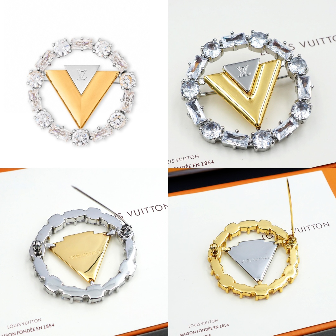 LVB018 V For vuitton brooch in metal and crystal - ccjewelryacc