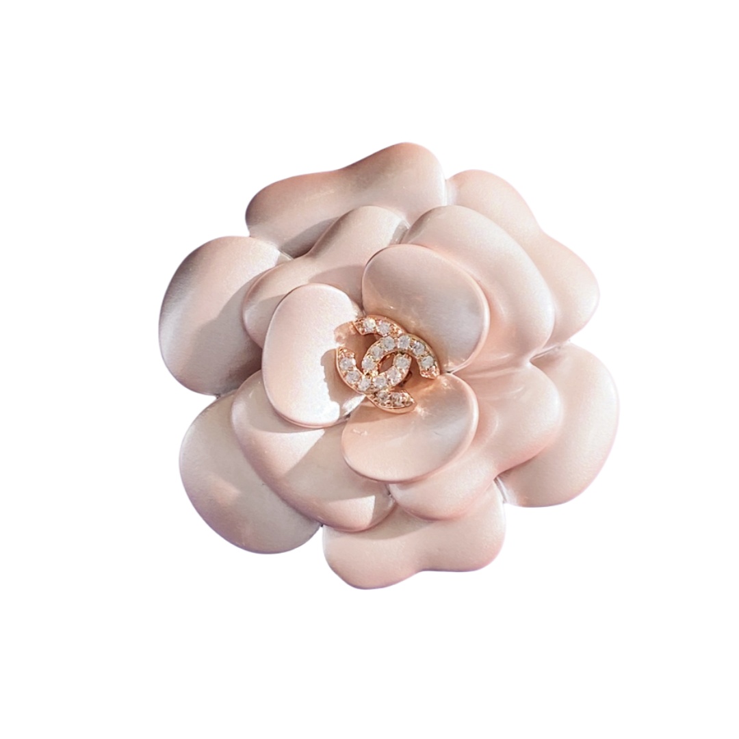 BCB543 Pink enamel camellia brooch pin - ccjewelryacc