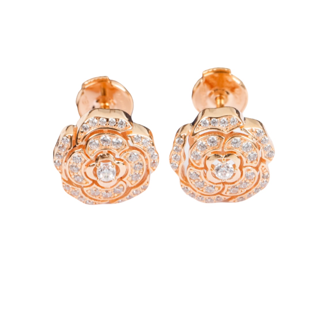 CCES015 18k Rose Gold Extrait DE Camélia earring camellia Stud earring - ccfashionjewelry