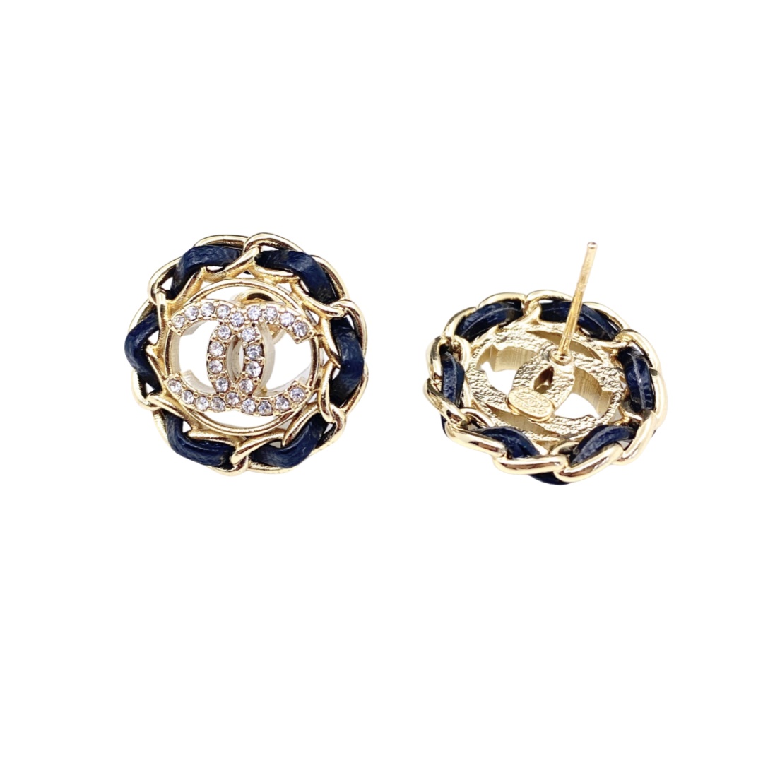 CCE003 Metal and leather classical Double c cc logo stud earring - ccjewelryacc