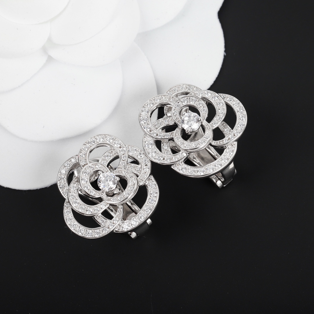 CCES019 18k White Gold FIL DE Camélia earring Clip camellia clip earrings - ccjewelryacc