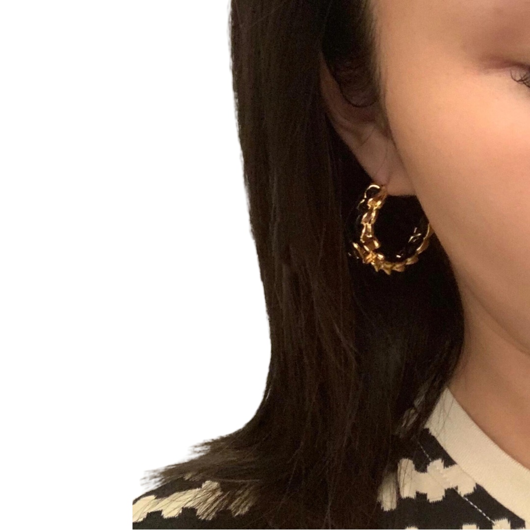 CCE003 Metal and leather classical Double c cc logo stud earring - ccjewelryacc