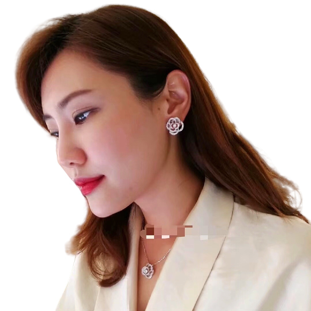CCES019 18k White Gold FIL DE Camélia earring Clip camellia clip earrings - ccjewelryacc