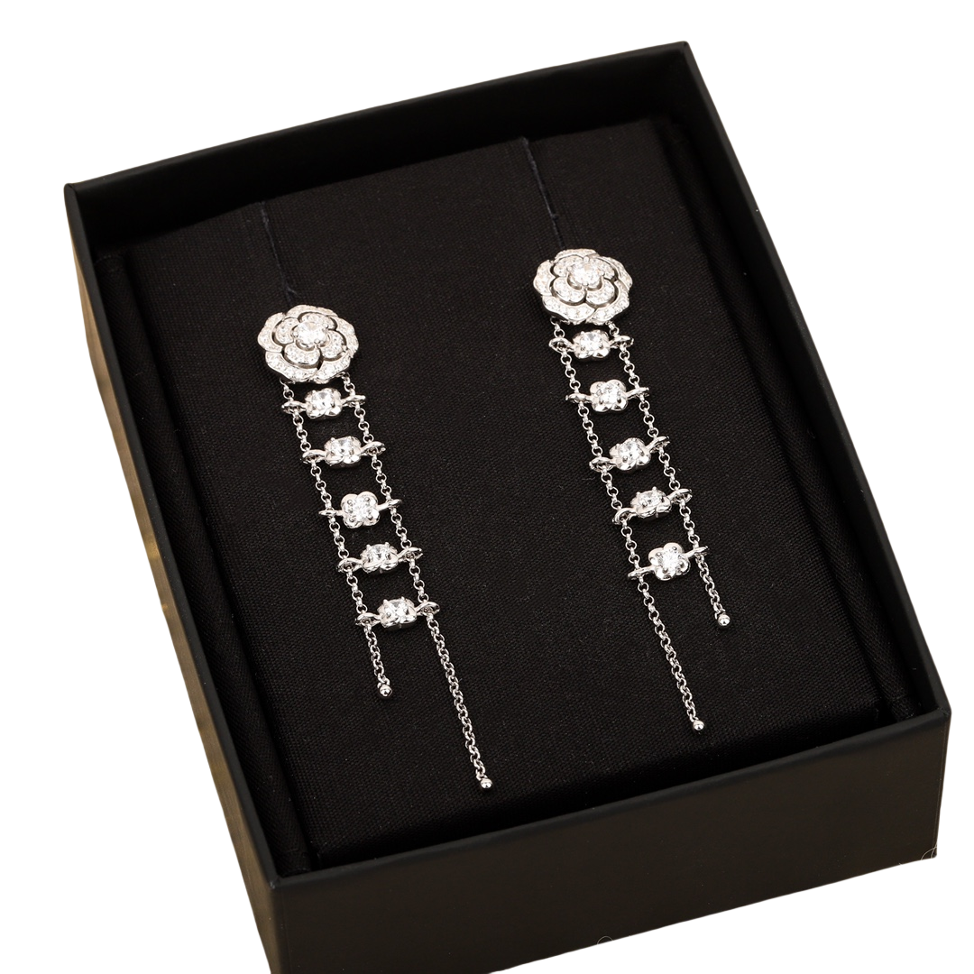 CCES020 18k White Gold /Gold Bouton de Camélia transformable earrings camellia tassels earring - ccjewelryacc