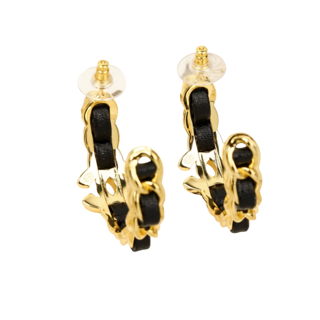 CCE003 Metal and leather classical Double c cc logo stud earring - ccjewelryacc