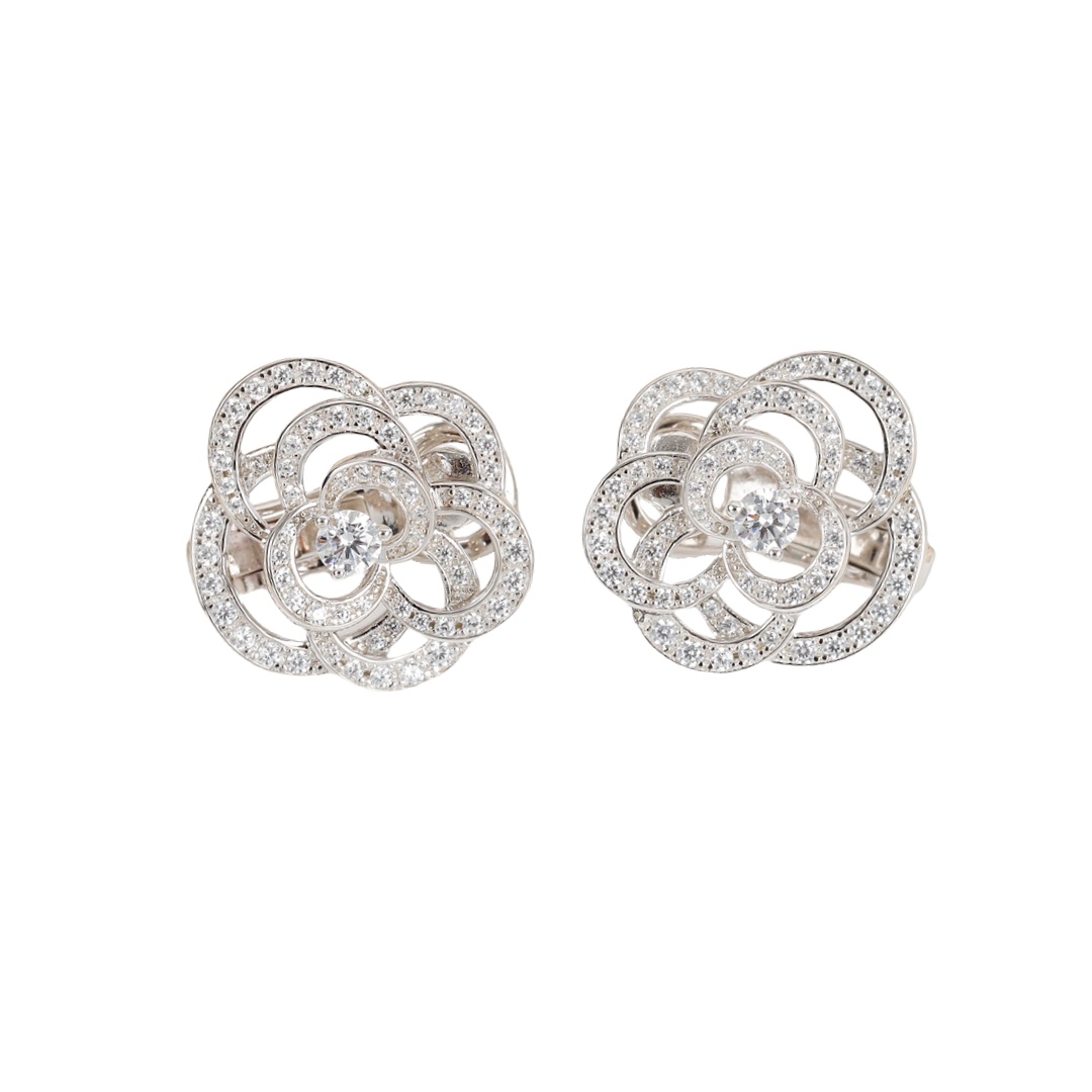 CCES019 18k White Gold FIL DE Camélia earring Clip camellia clip earrings - ccfashionjewelry