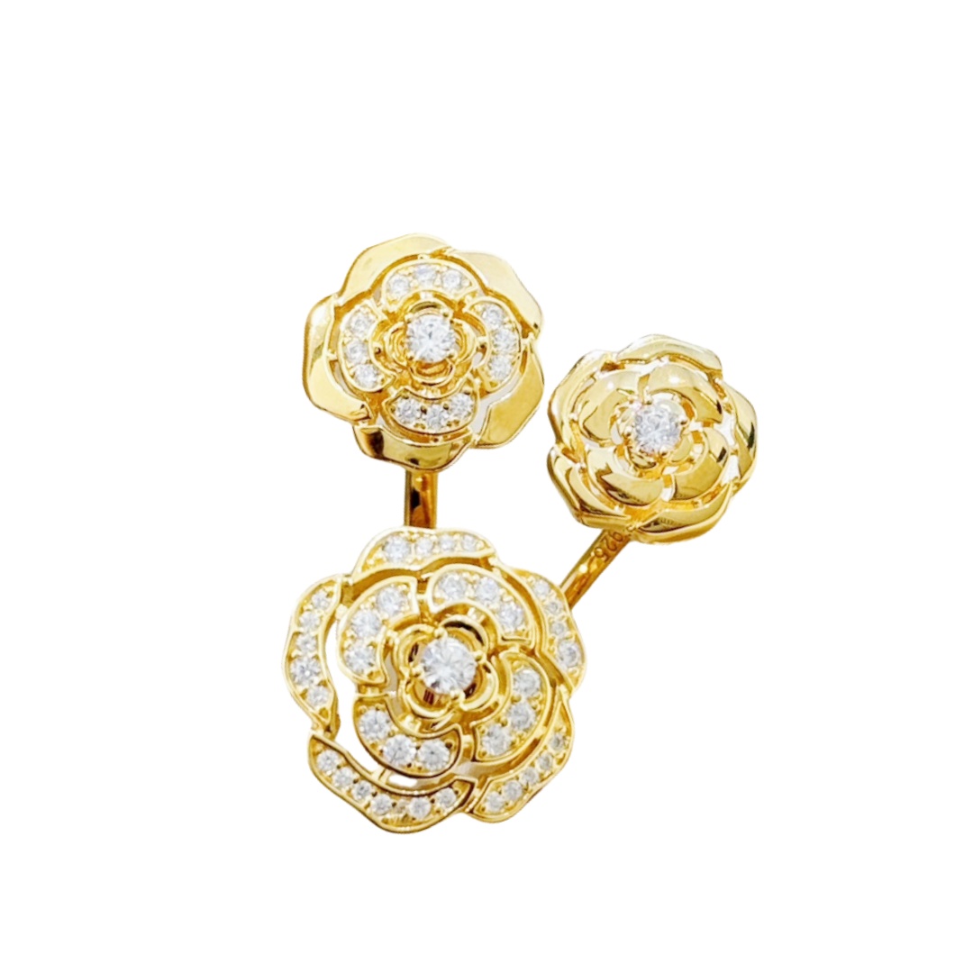 CCRS010 18k white gold/Gold and diamond Extrait de Camélia transformable ring  Camellia ring - ccjewelryacc