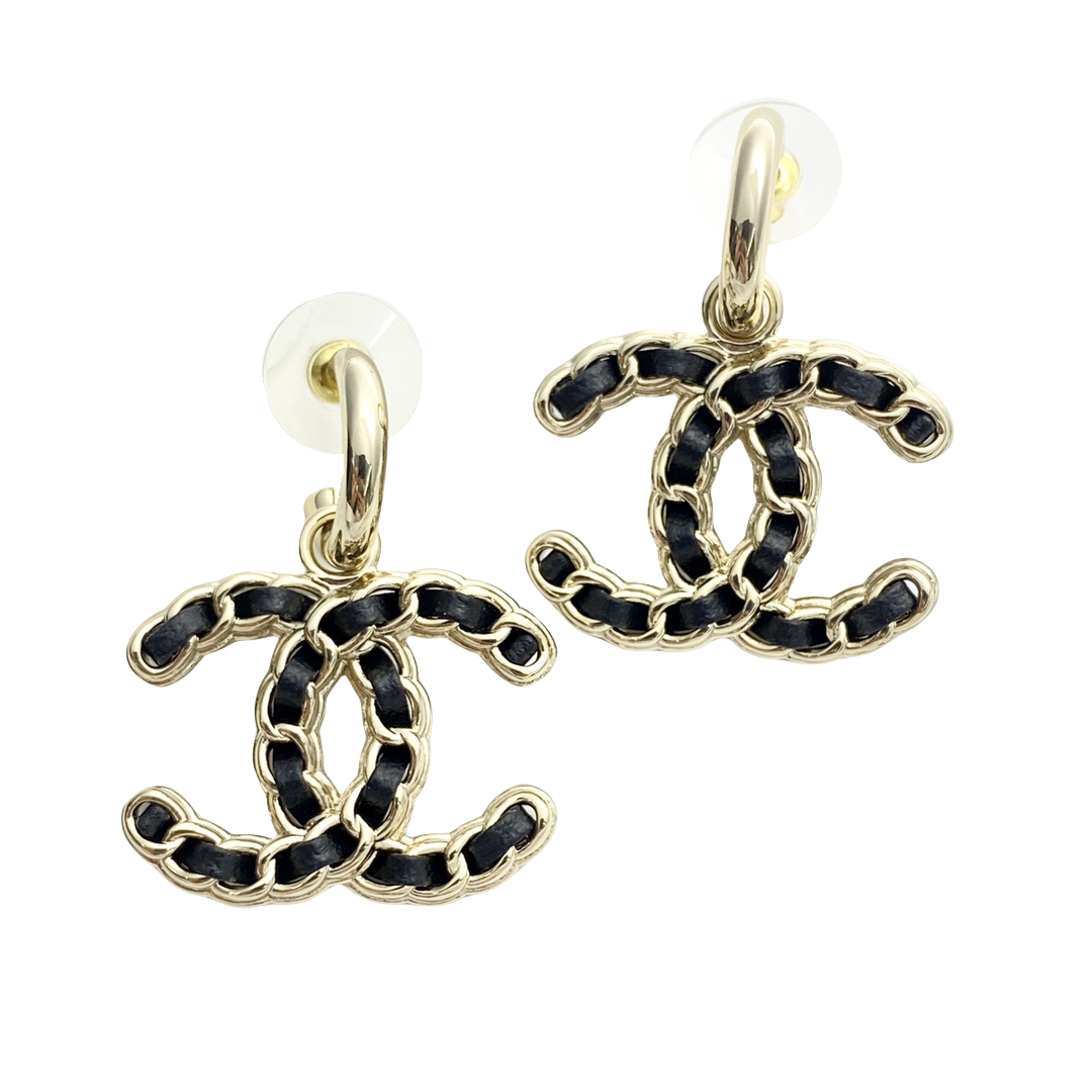 CCE003 Metal and leather classical Double c cc logo stud earring - ccjewelryacc