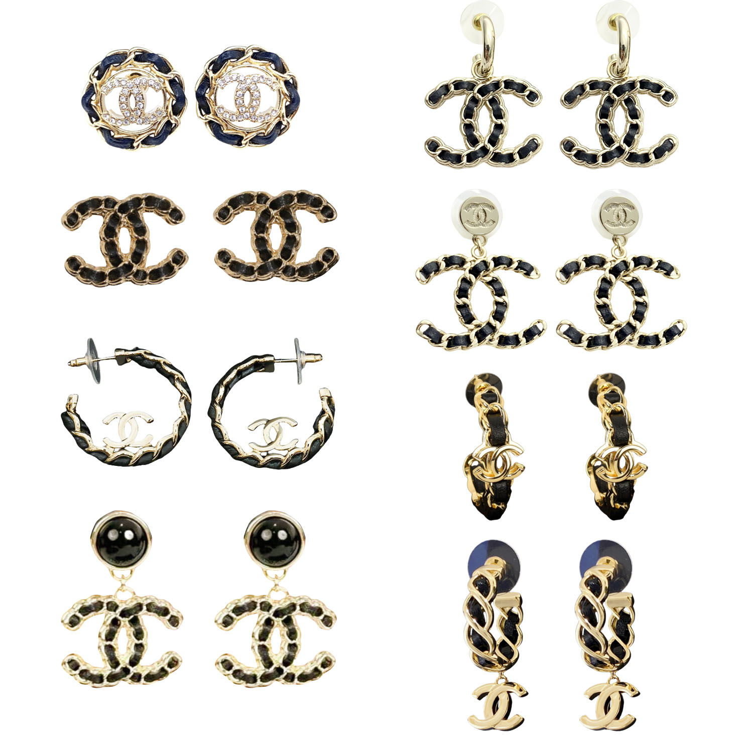 CCE003 Metal and leather classical Double c cc logo stud earring - ccfashionjewelry