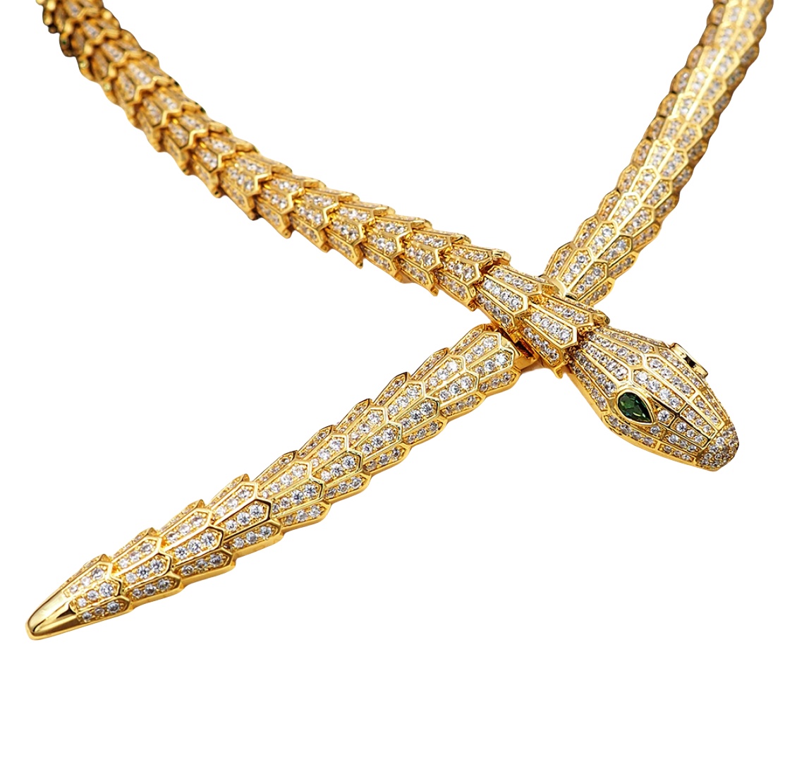 BGNV008  18K Gold Diamond Serpenti necklace - ccjewelryacc