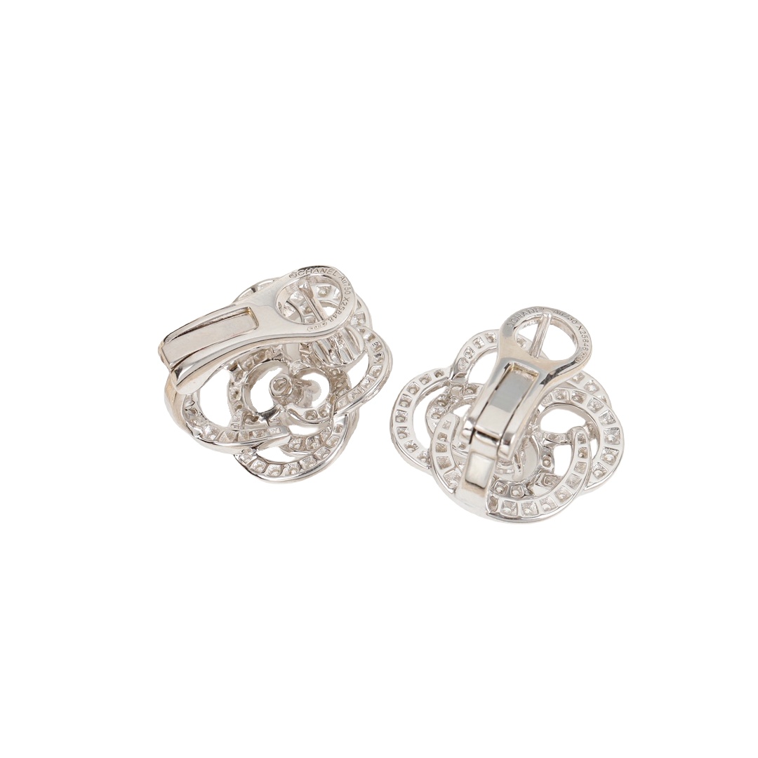 CCES019 18k White Gold FIL DE Camélia earring Clip camellia clip earrings - ccfashionjewelry