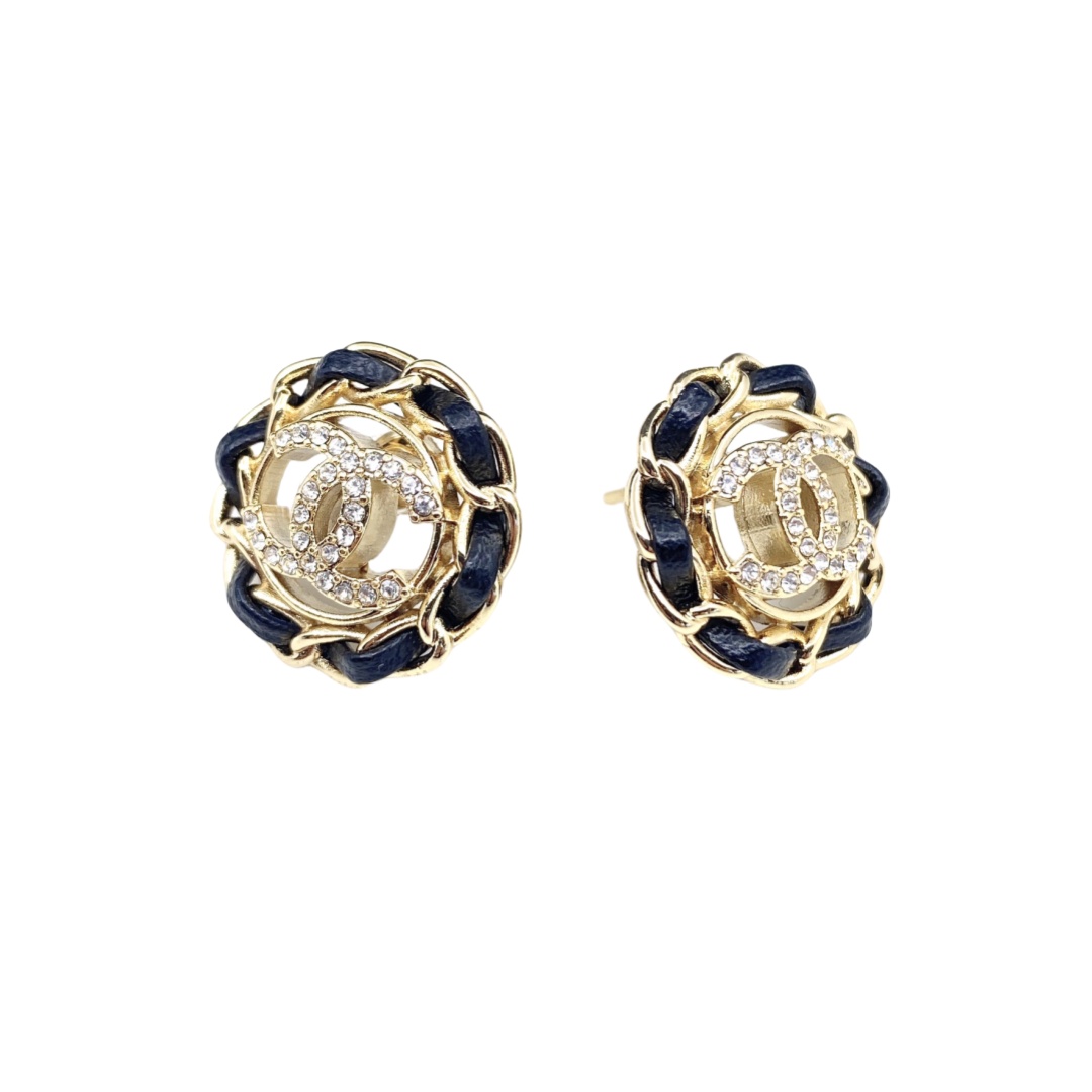 CCE003 Metal and leather classical Double c cc logo stud earring - ccjewelryacc