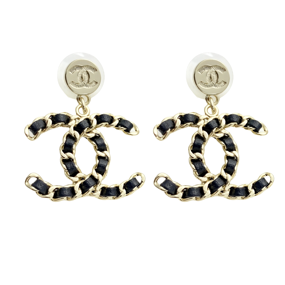 CCE003 Metal and leather classical Double c cc logo stud earring - ccfashionjewelry