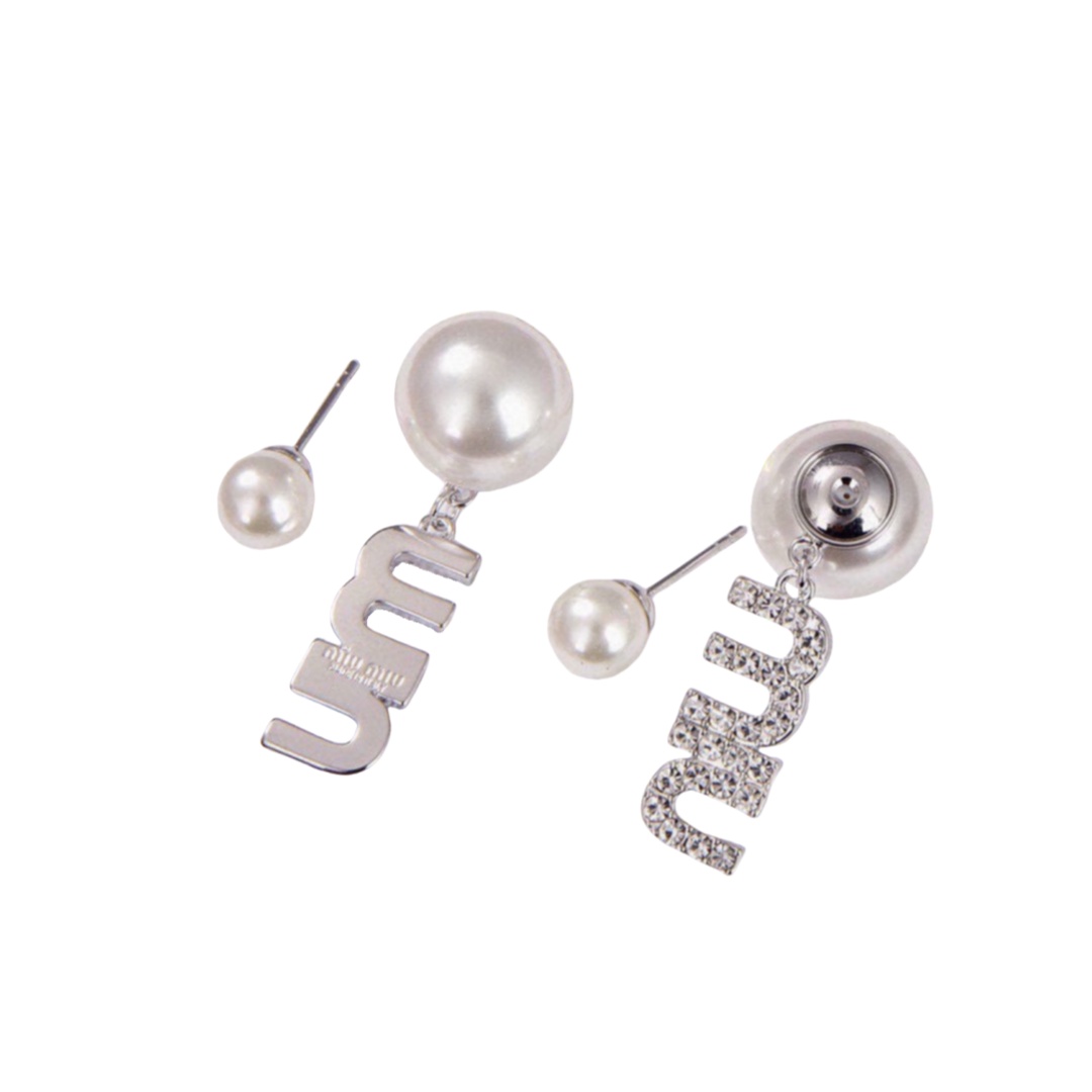 MME003 Crystal miumiu letter and pearl earrings - ccjewelryacc