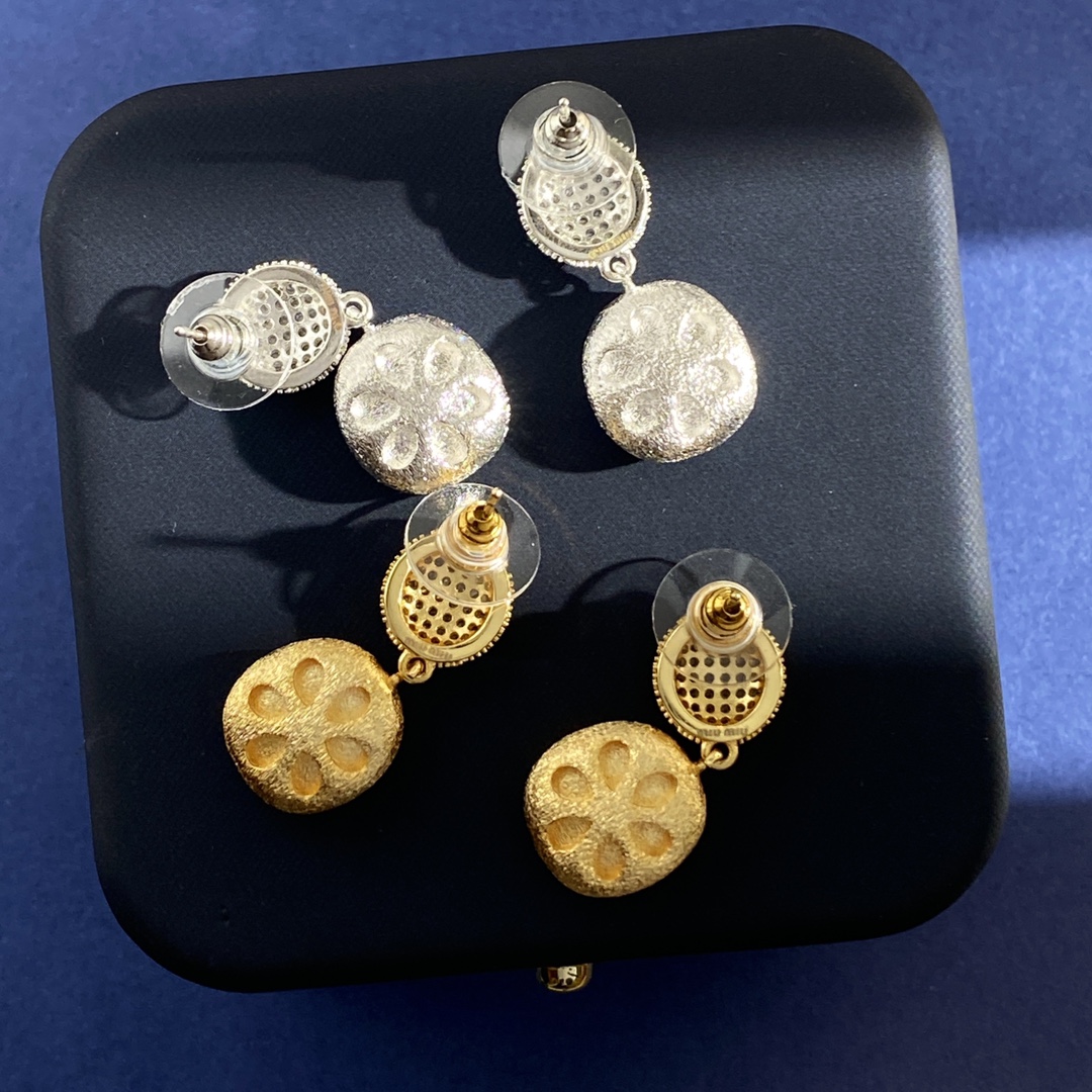 MME010 Miumiu drop earrings Metal Brushed finish and crystal - ccjewelryacc