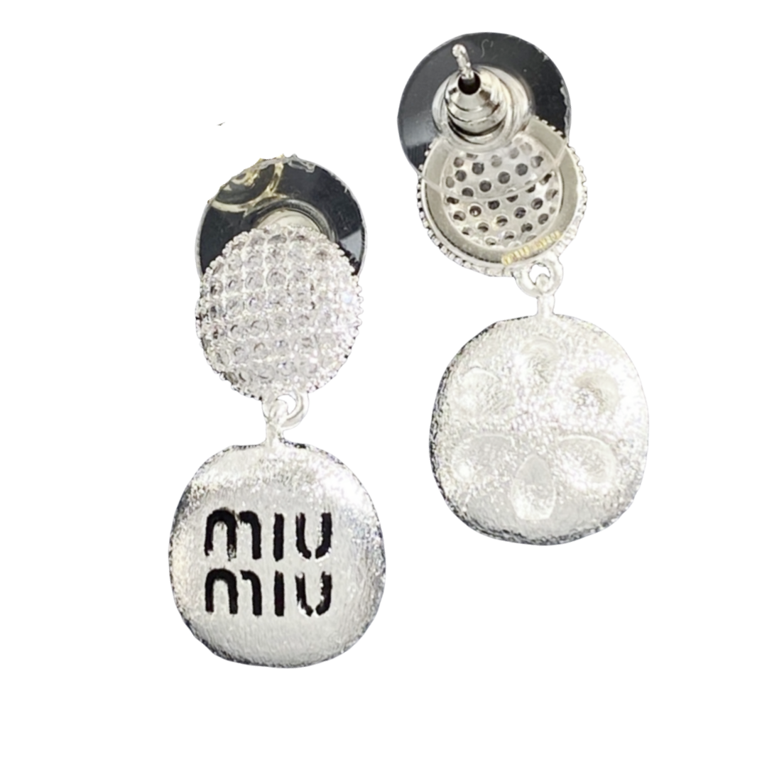 MME010 Miumiu drop earrings Metal Brushed finish and crystal - ccjewelryacc