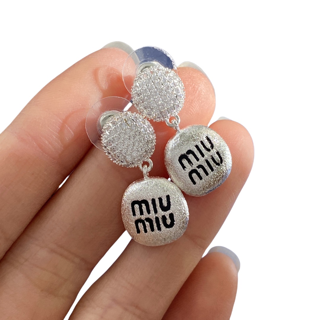 MME010 Miumiu drop earrings Metal Brushed finish and crystal - ccjewelryacc