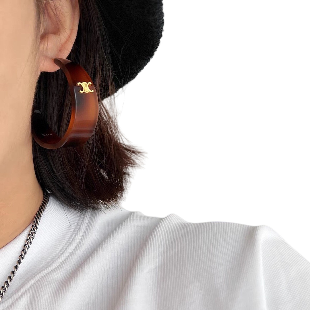 CLE082 Celine Act de Triomphe acrylic Hoop earrings - ccjewelryacc