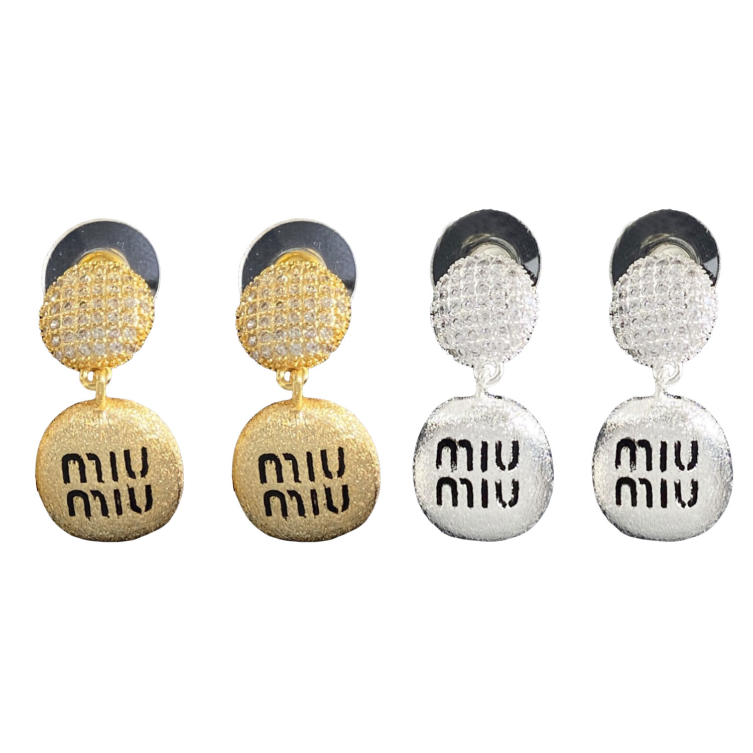 MME010 Miumiu drop earrings Metal Brushed finish and crystal - ccfashionjewelry
