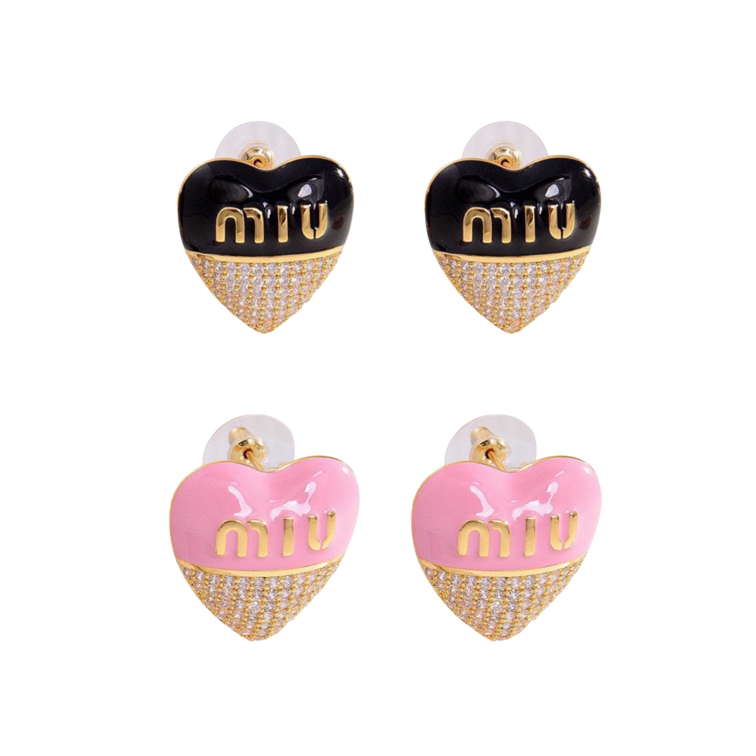 MME025 Miumiu Heart stud earring with crystsal - ccjewelryacc