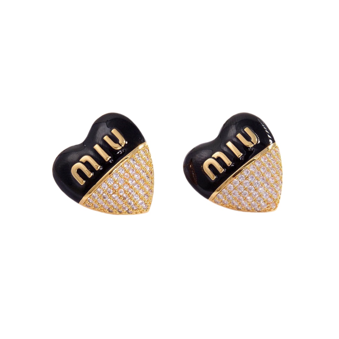 MME025 Miumiu Heart stud earring with crystsal - ccjewelryacc