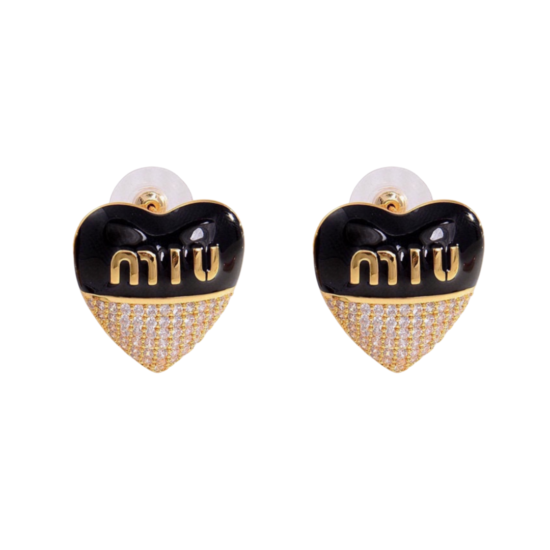MME025 Miumiu Heart stud earring with crystsal - ccjewelryacc