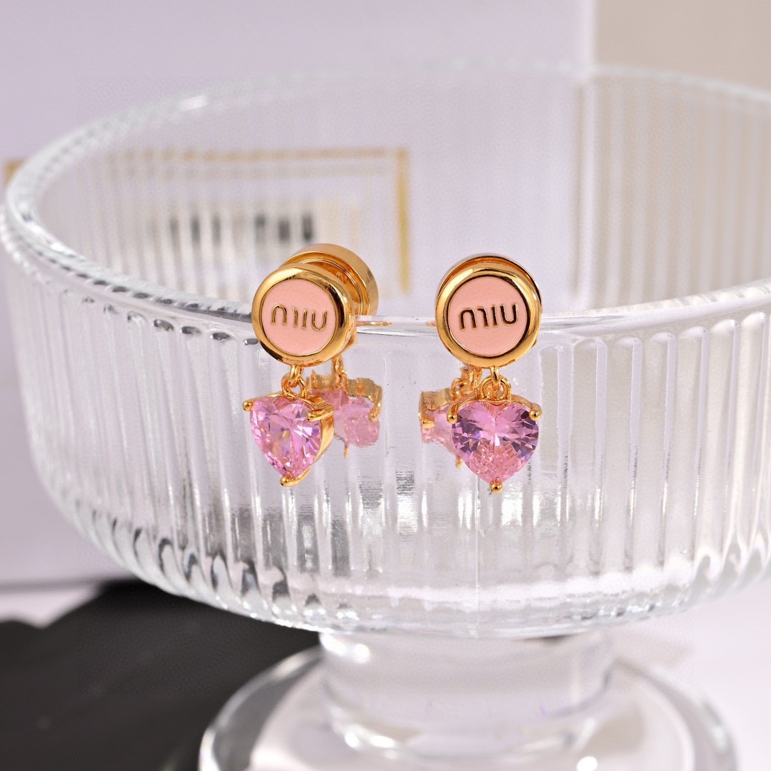 MME019 Miu miu crystal heart drop earrings - ccjewelryacc