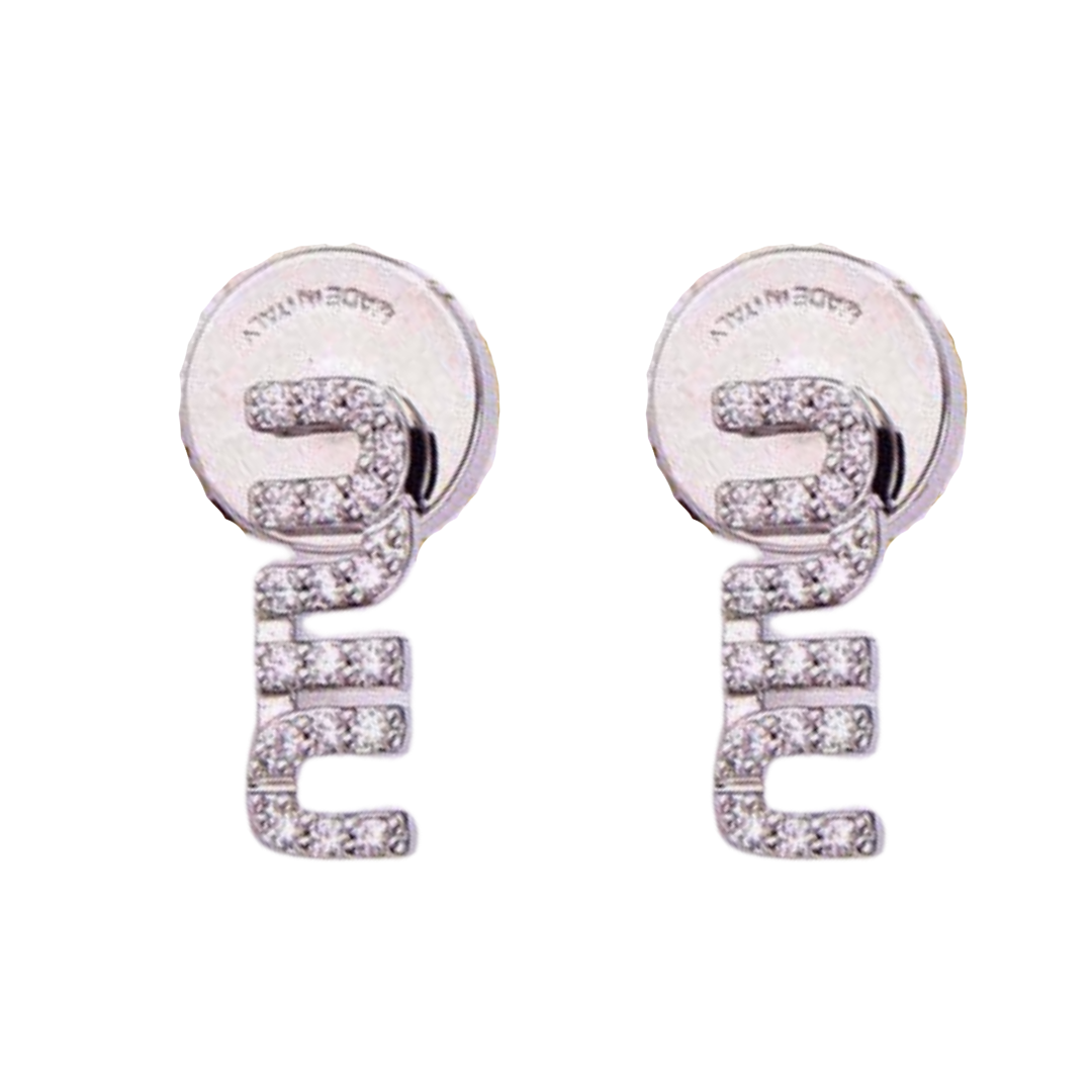 MME013 Miu miu logo earrings with crystal - ccjewelryacc
