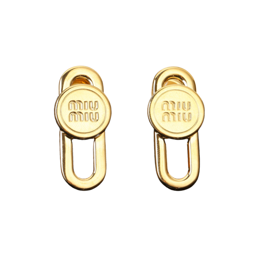 MME018 Miu miu metal safety pin stud earrings - ccjewelryacc