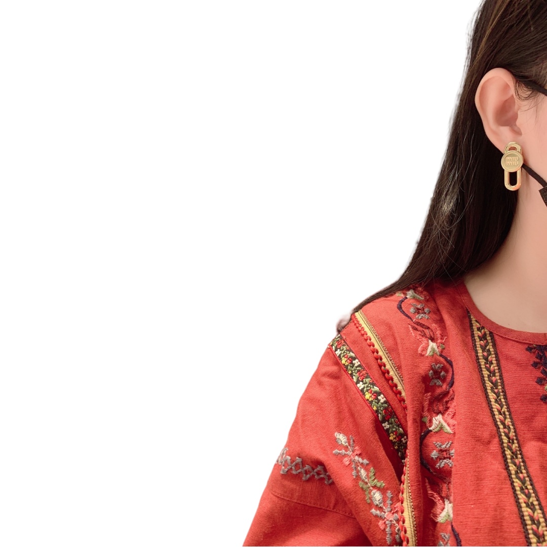 MME018 Miu miu metal safety pin stud earrings - ccjewelryacc