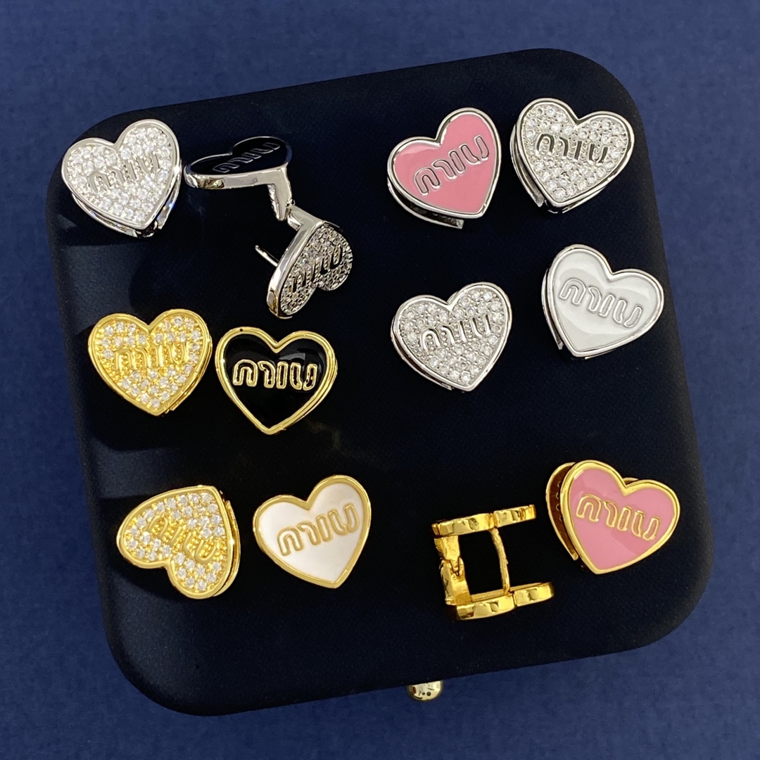 MME030 Miu miu heart earrings clip in Double face - ccjewelryacc