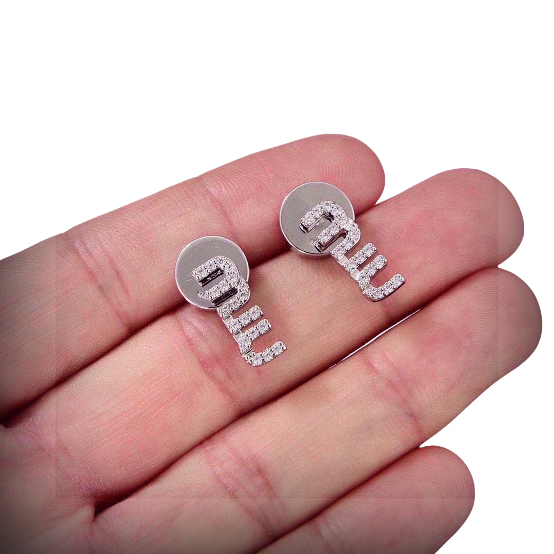MME013 Miu miu logo earrings with crystal - ccjewelryacc
