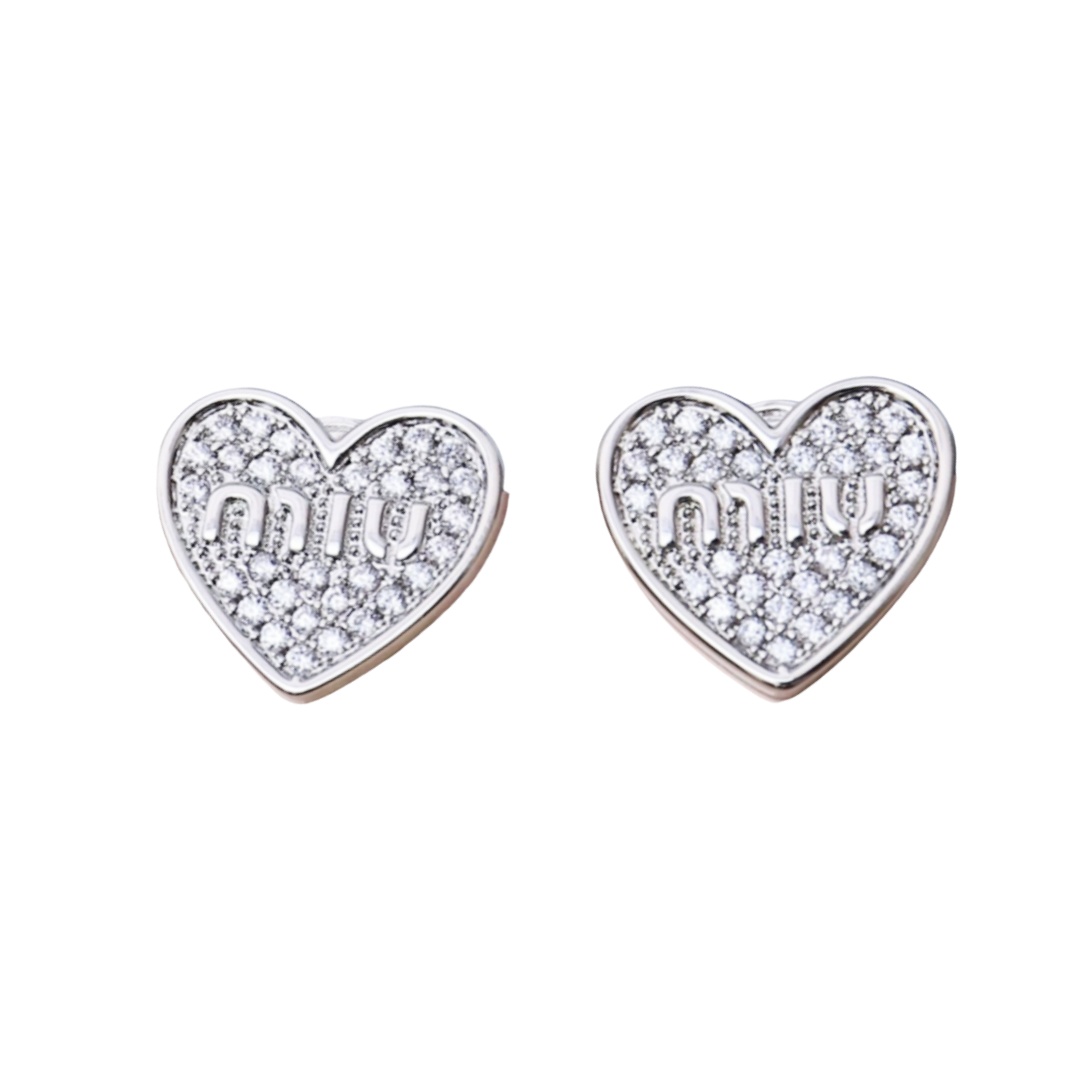 MME053 Miu miu crystal heart stud earrings - ccjewelryacc
