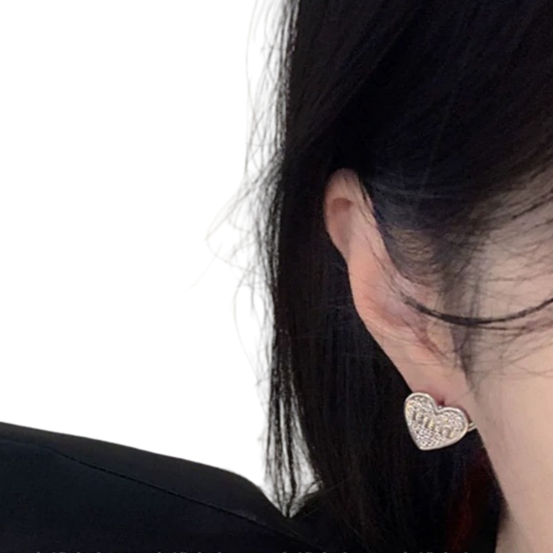 MME053 Miu miu crystal heart stud earrings - ccjewelryacc