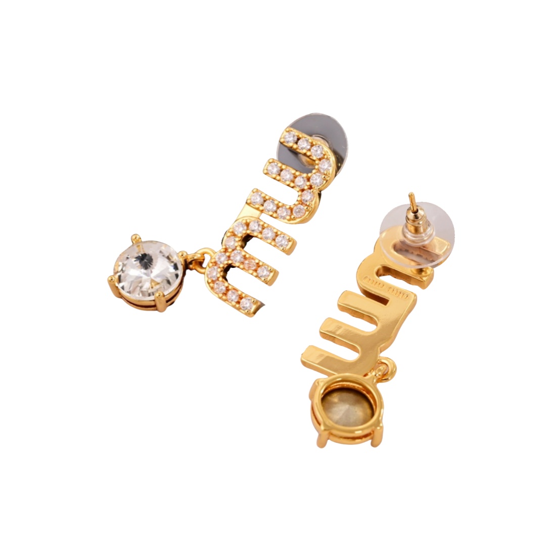 MME033 Crystal miu miu letters drop earring - ccjewelryacc