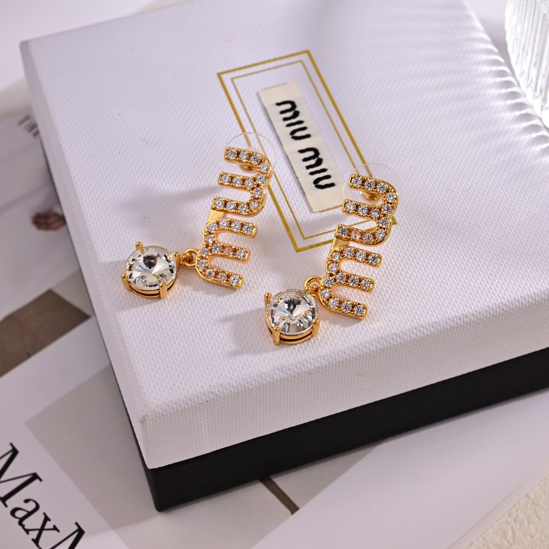 MME033 Crystal miu miu letters drop earring - ccjewelryacc