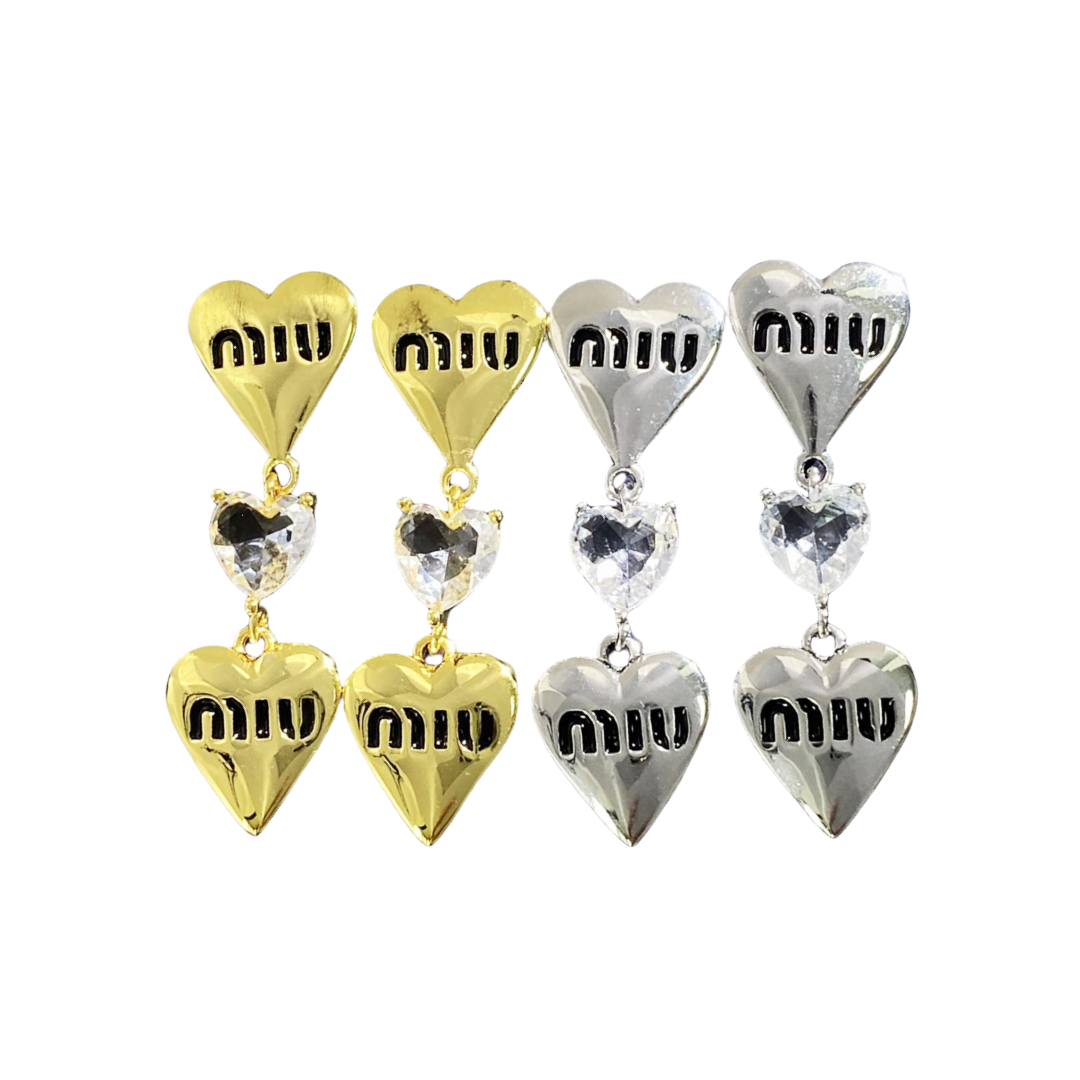 MME042 Metal Miu miu heart drop earrings - ccjewelryacc
