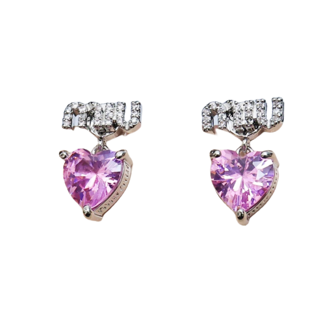 MME050 Miu miu Pink crystal heart drop earrings - ccjewelryacc