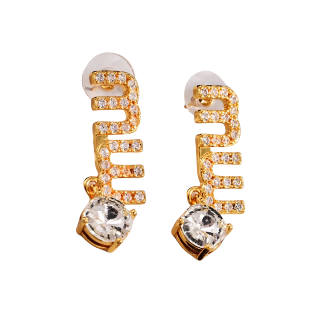 MME033 Crystal miu miu letters drop earring - ccjewelryacc