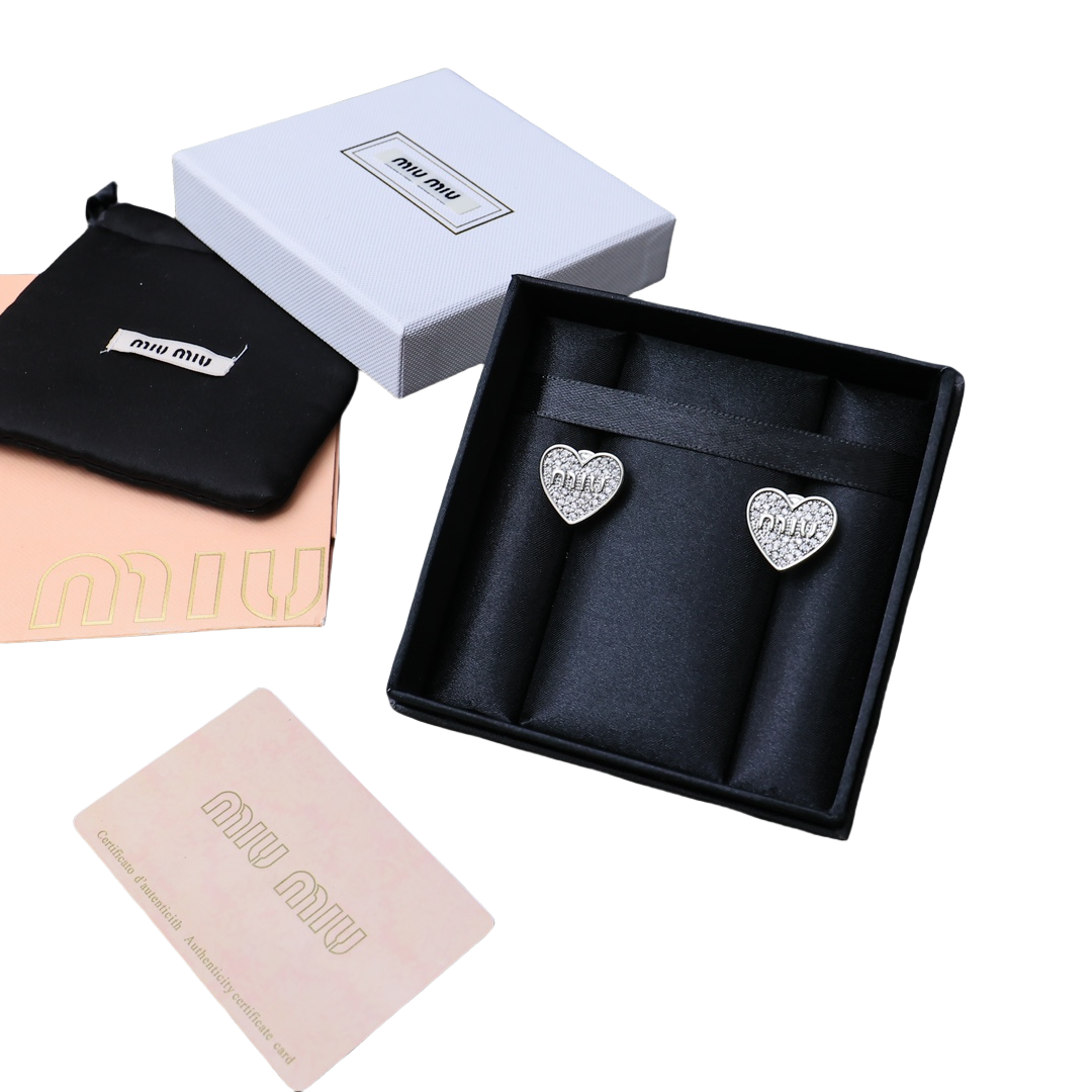 MME053 Miu miu crystal heart stud earrings - ccjewelryacc