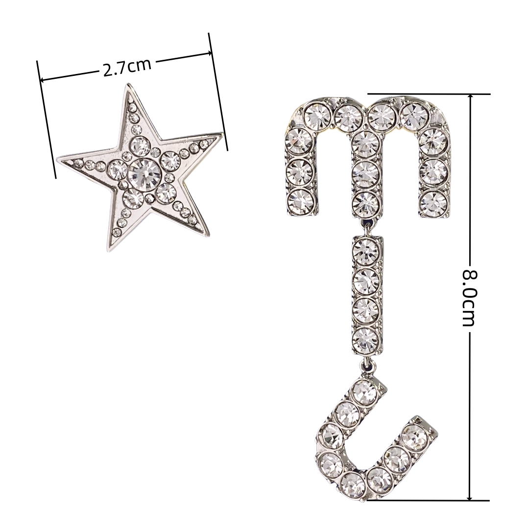MME035 Crystal Miu and Star asymmetric Stud Earring - ccjewelryacc