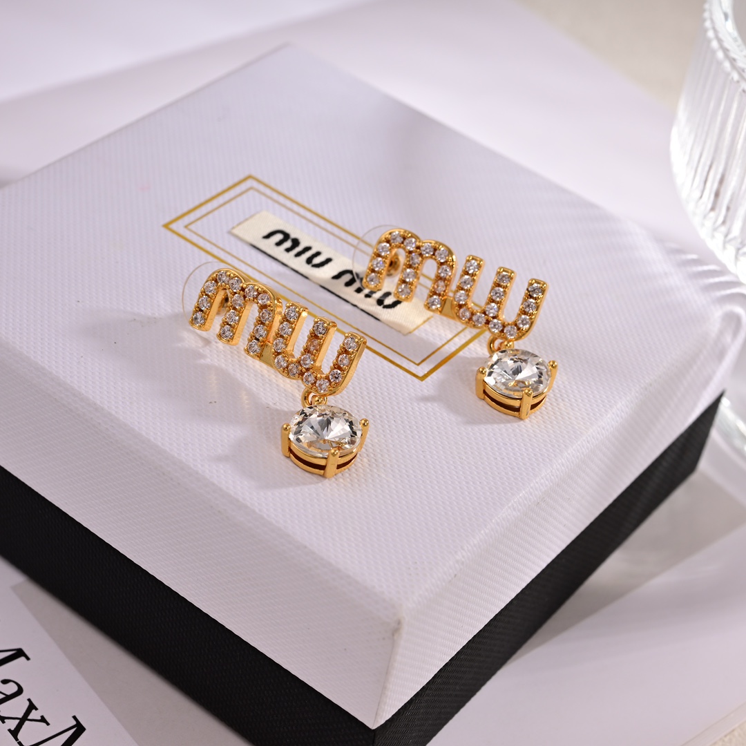 MME033 Crystal miu miu letters drop earring - ccjewelryacc