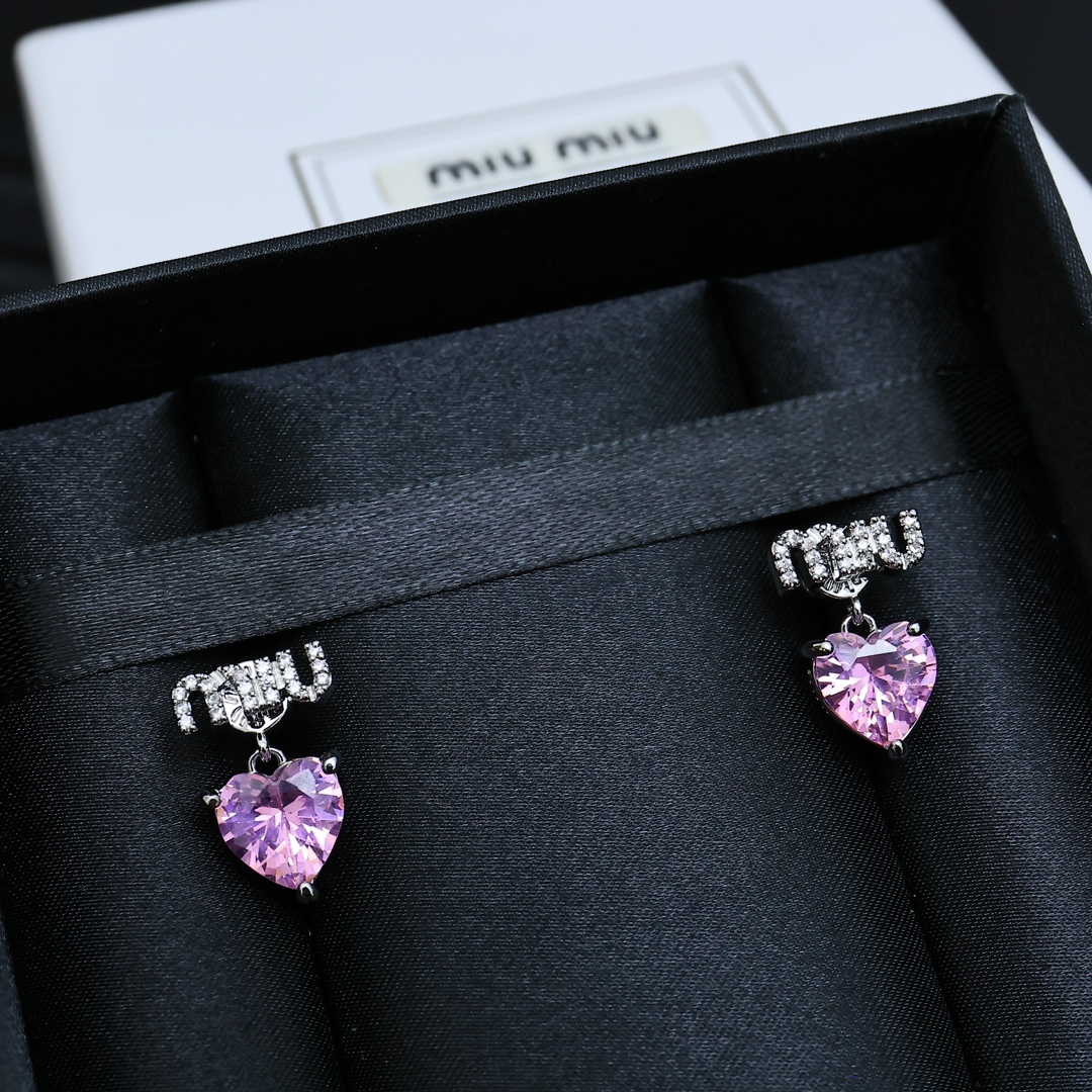 MME050 Miu miu Pink crystal heart drop earrings - ccjewelryacc