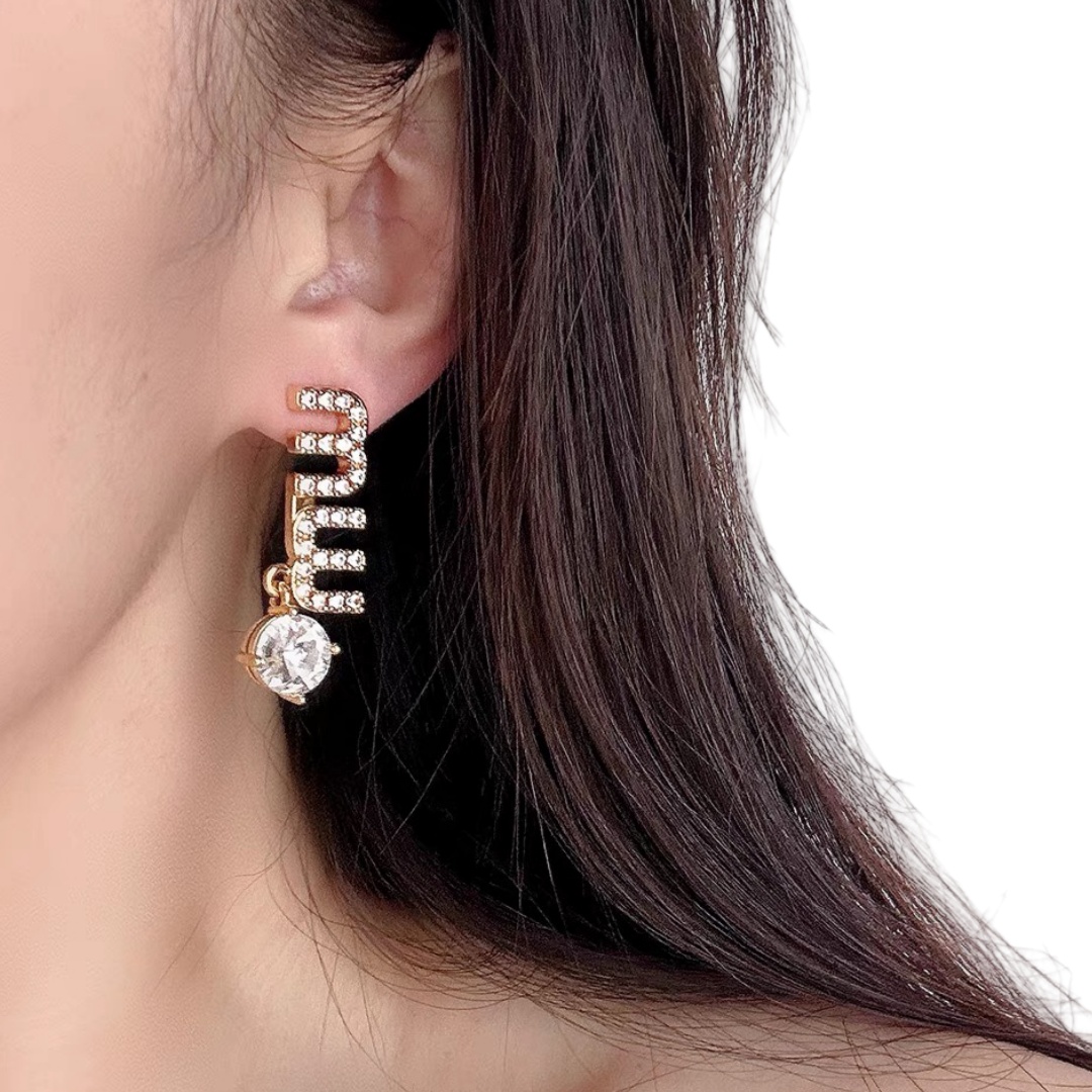 MME033 Crystal miu miu letters drop earring - ccjewelryacc