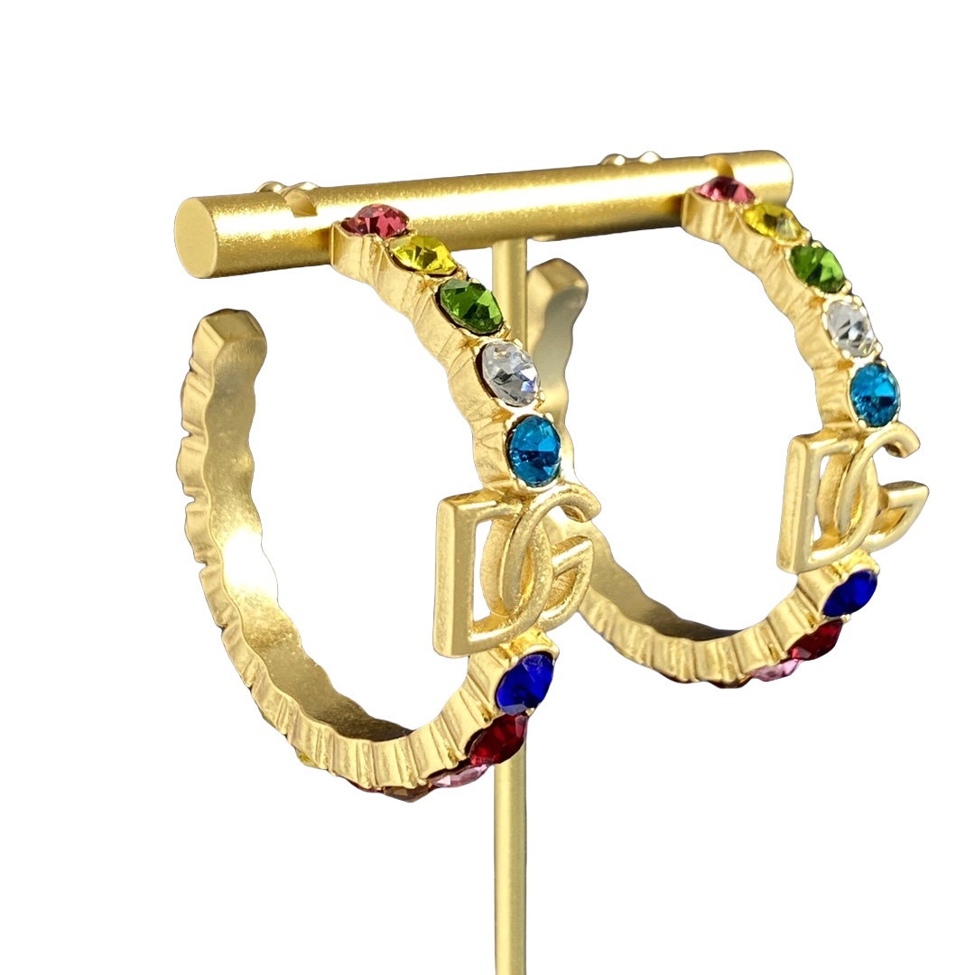 DGE014 Dolce and gabbana gold hoop earrings with colorful crystal - ccjewelryacc