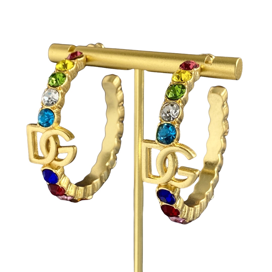 DGE014 Dolce and gabbana gold hoop earrings with colorful crystal - ccjewelryacc