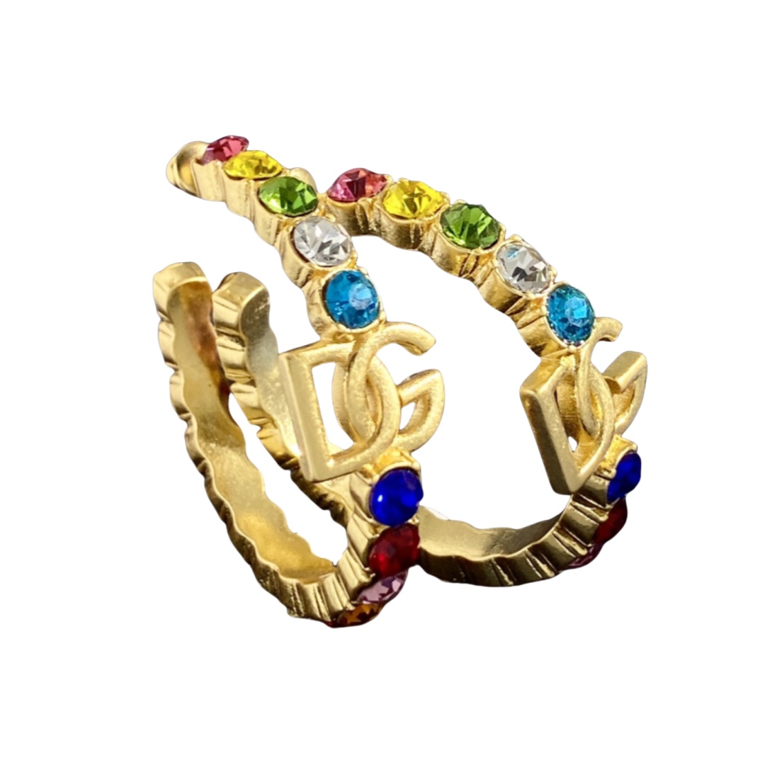 DGE014 Dolce and gabbana gold hoop earrings with colorful crystal - ccjewelryacc