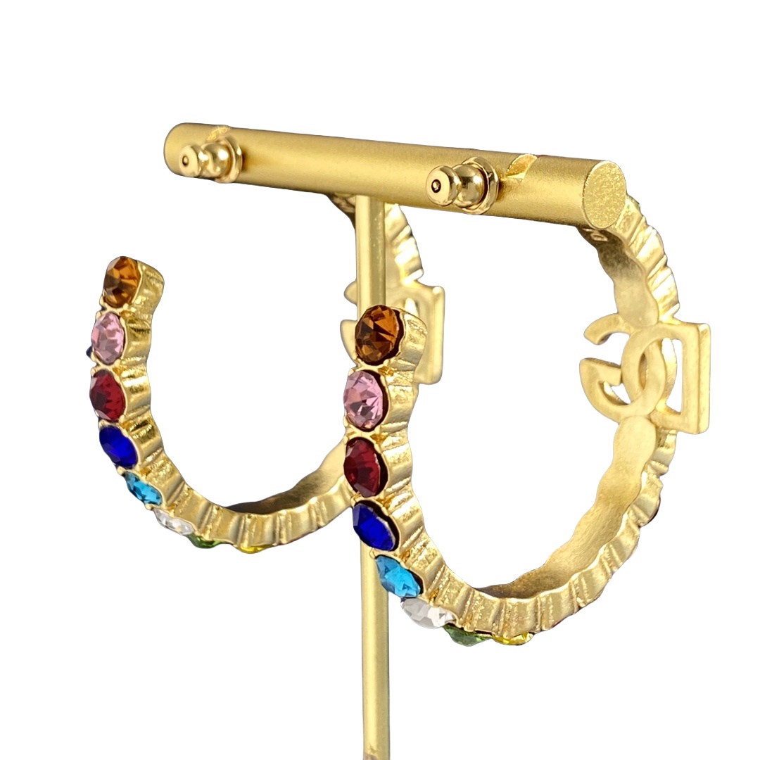 DGE014 Dolce and gabbana gold hoop earrings with colorful crystal - ccjewelryacc